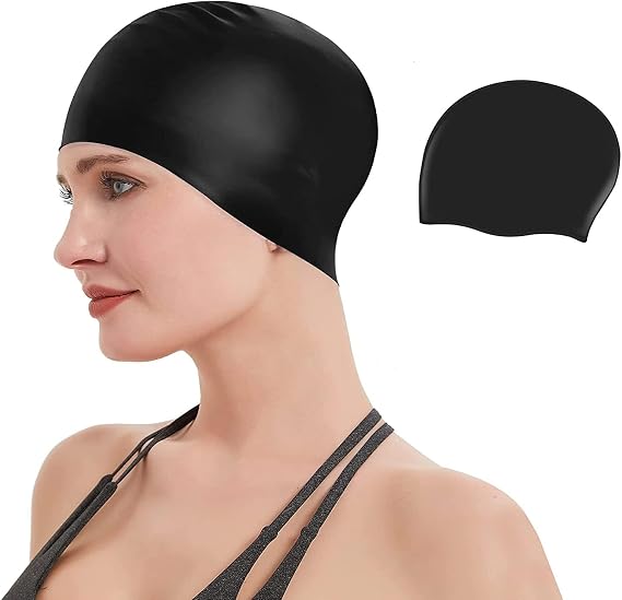 Joyzz Silicone Swimming Bonnet - Waterproof Swimming Bonnet for Women and Men, Elastic Black Swimming Bonnet for Long Hair