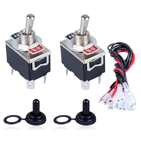 2pcs Latching Rocker Toggle Switch ON/Off 4Pin 2Position DPST Spade Terminals Electric Pull Push Meatl Switch with Waterproof Boot Cap and Pre-Wired Cables for Car Truck Boat Marine