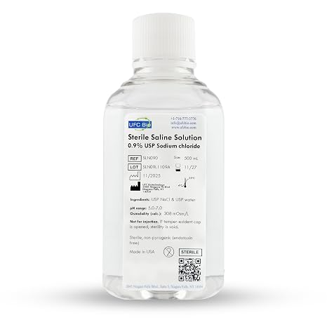 0.9% Normal Saline Solution Sterile USP Sodium Chloride - Made in USA - 500 mL