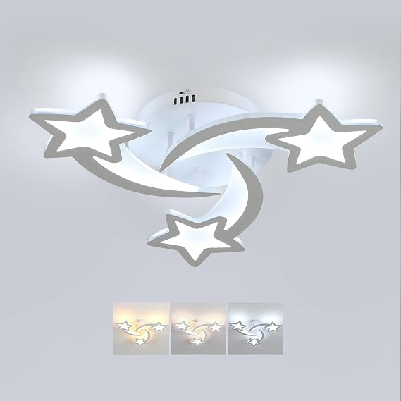 Goeco Kidsroom Ceiling Light, 3 Light Mode (3000K/4500K/6000K) White Acrylic Close to Ceiling Light Fixtures, Stars Cartoon Flush Mount Ceiling Lamp Fixture for Kids Room, Bedroom, Living Room