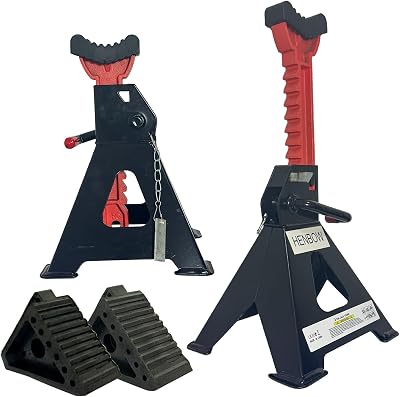 HENBOW Jack Stands,3 Ton Jack Stands with Solid Wheel Chocks,6600lbs Capacity,11-16.33 Adjustable Car Lift Stands with Double Pin Locking,Black,1 Pair