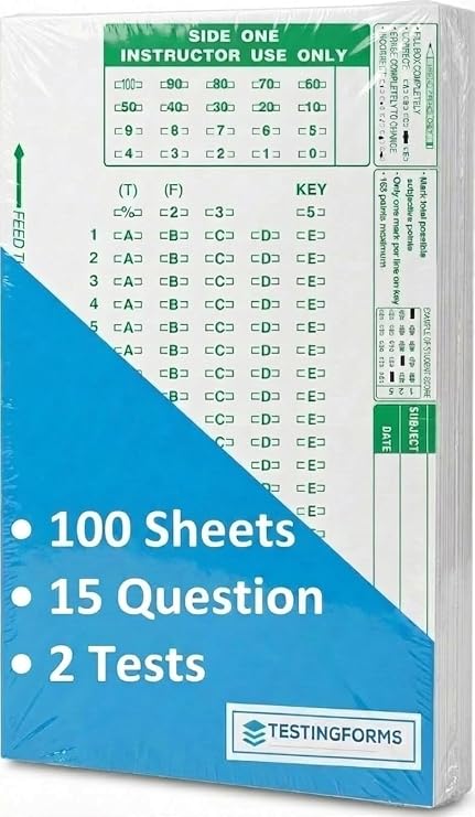 TEST-815E Double Sided 815 E 15 Question Scantron Compatible Testing Forms (100 Sheet Pack)