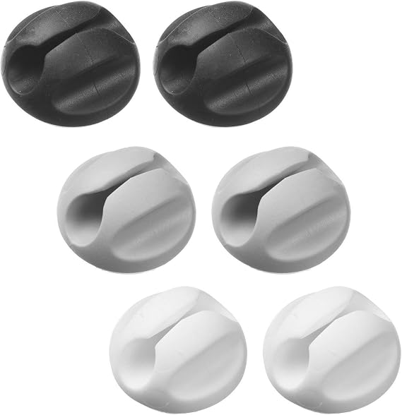 D-Line Cable Tidy Clips - Self-Adhesive - Multipurpose Cord Holder - Cable Tidy Bases 6pk, Black/Gray/White