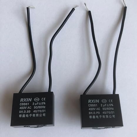 CompStudio 2Pcs 2UF 450V AC CBB61 Ceiling Fan Capacitor 2 Wire 50/60Hz