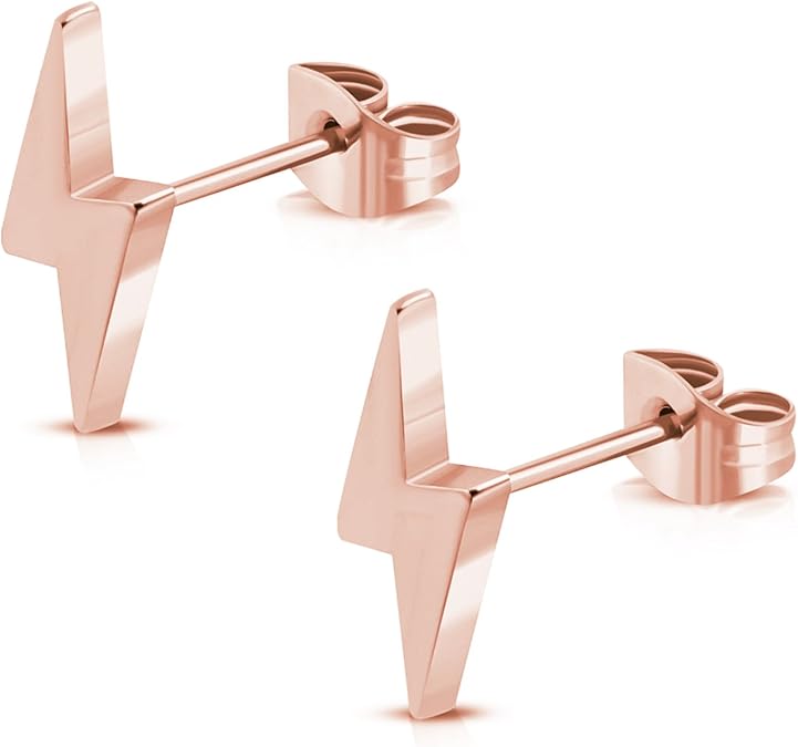 Stainless Steel Lightning Bolt Flash Thunder Button Stud Post Earrings