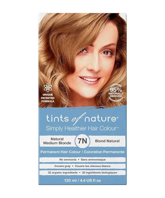 Tints of Nature 7N Natural Medium Blonde Permanent Hair Dye, Nourishes Hair and Covers Greys, Ammonia-Free, 4.4 fl oz