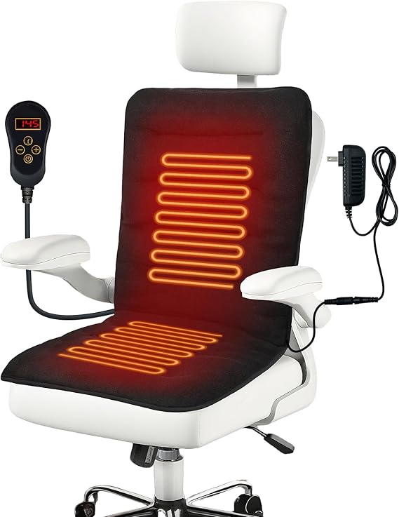 Heated Seat Cushion for Office Chair, Thick Heated Chair Pad, Auto Shut Off, 7 Heating Levels, Fast Heating, Heating Pad Seat Warmer for Full Back, Hips, Thighs, Universal Fit, Gift Women Men