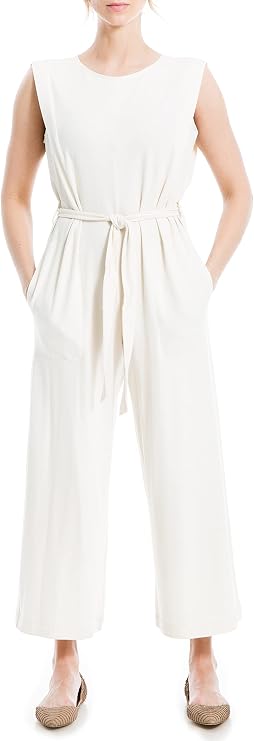 Max Studio Women's French Terry Waist Tie Jumpsuit