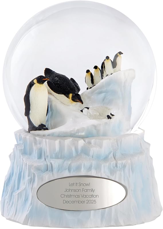 Things Remembered Engraved Penguins Rotating Musical Snow Globe