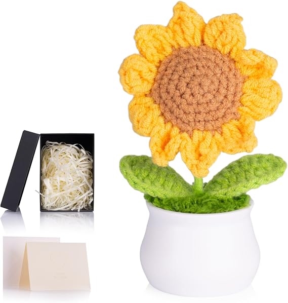 ZHIYUXI Crochet Sunflower Handmade Sunflowers Artificial Knitted Flowers for Office Desk Decor