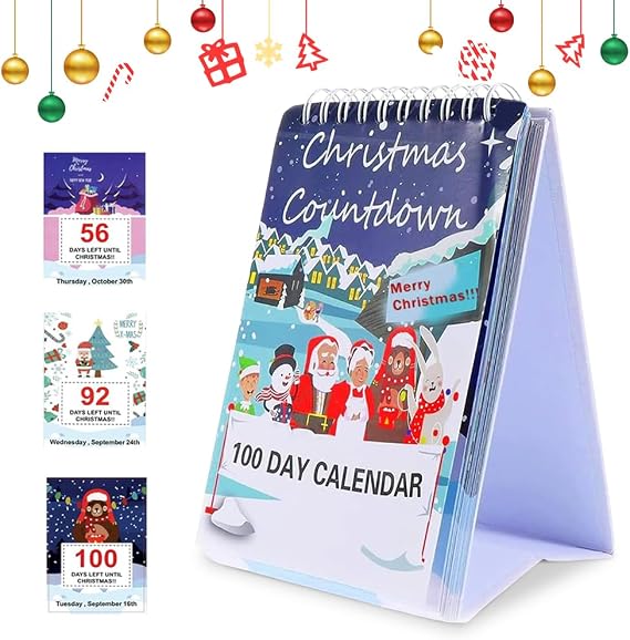 100 Day Christmas Countdown Calendar, Christmas Countdown Calendar 2025, Desktop Advent Calendar for Home Office Room Decoration, New Year Count Down Gift (with Week Dates)
