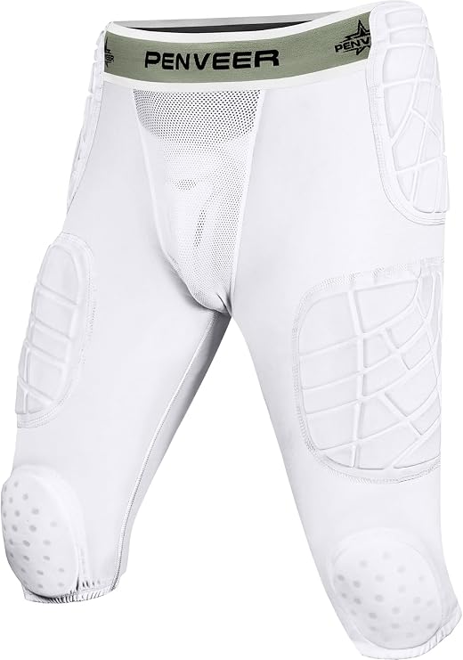 7 Pad Football Girdle Adult with Cup Pocket & Integrated Padding | Integrated 7-Pad Protection Cushions The Hips, Thighs, Knees, And Tailbone During Football Practice And Games