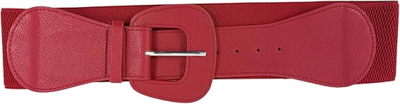 Retro Vintage Wide Stretch Waist Belt for Women 3" Elastic Cinch Belt with Chunky Buckle 50s Dress & Skirt Accessory (Dark Red)