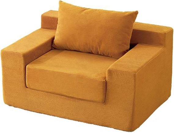 Convertible Sofa Bed, Corduroy Folding Boneless Couch, Loveseat Compressed Floor Sofa with Pillow Back for Living Room Bedroom(Yellow,120cm(47.2in))