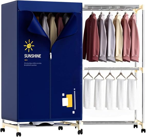 Electric Clothes Dryer, Heated Clothes Airer with Cover for Laundry Drying, 2-Tier 1000W Portable Clothes Dryer Stainless Steel Frame with Timer Energy-Efficient Indoor Home Quiet Operation UEMUSI [Energy Class A]