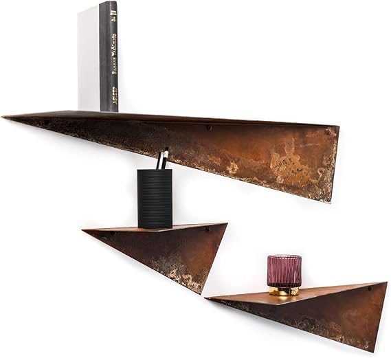EWART WOODS Floating wall metal shelf wall hanging shelves mounted bathroom rack office bookshelf wall book mounted rustic stand wall mounted rustic (SET of all 3 sizes)