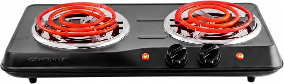 OVENTE Electric Double Burner, 1700W Coil Hot Plate, Black BGC102B