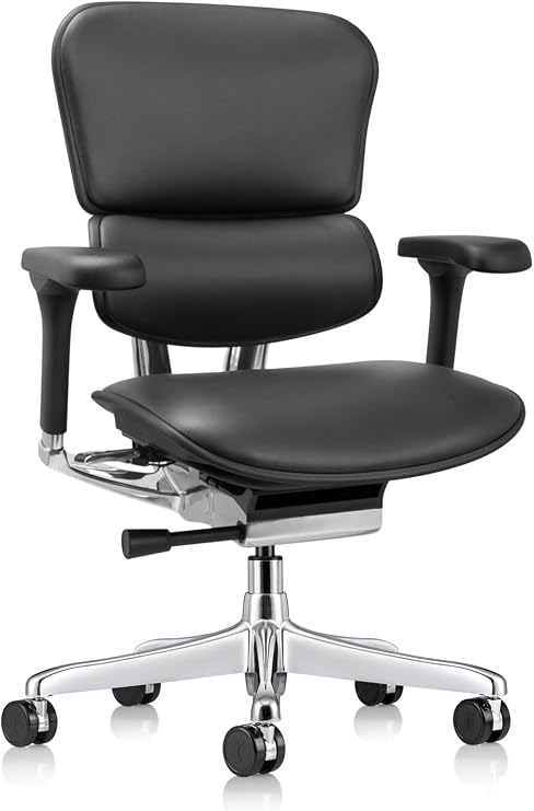 Ergohuman Eurotech LE10ERGLO Executive Mid Back Leather Swivel Office Chair, Tilt Tension Control, Tilt Lock, Back Angle, Back Height, Synchro Tilt, Seat Height, Seat Depth, Arm Height Adjustments