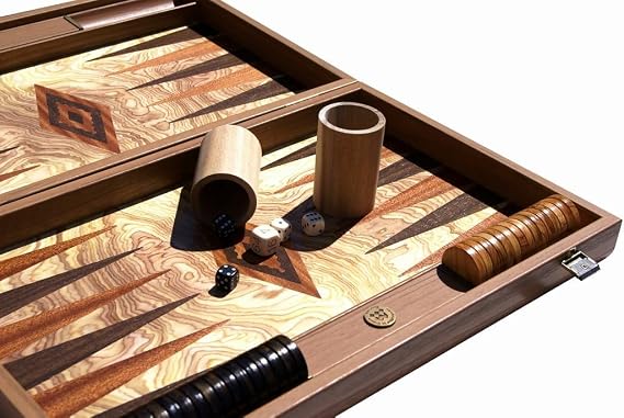 Manopoulos Luxury Olive Burl 19-inch Backgammon Set