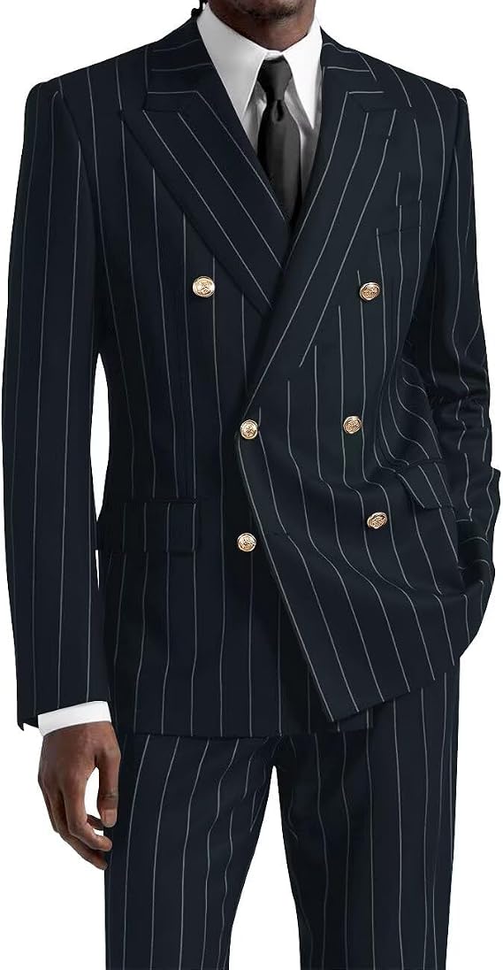 Wangyue Double Breasted Black Pinstripe for Men's Suits Gomez Addams Costume 2 Piece 1920s Costumes Mens Gangster Stripe