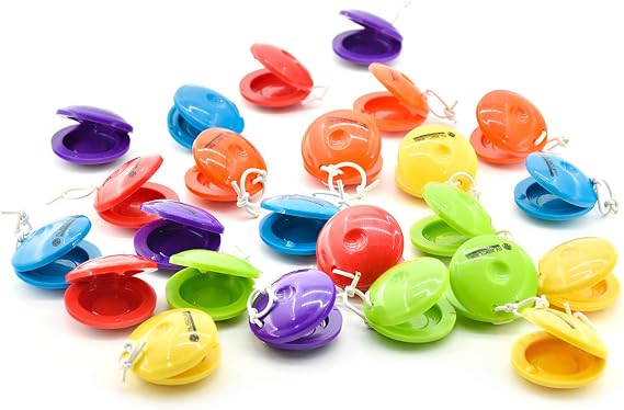 Castanets for Kids 24 Pcs Plastic Finger Castanets Hand-Held Percussion Musical Instrument Professional Castanet Machine for Music or Rhythm Class Children Musical Toys (6 Colors Included)