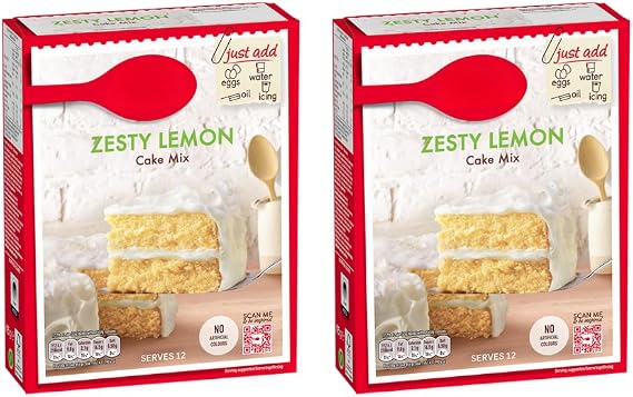 Lemon Cake Mix 2X425g - Easy Baking Mix for a Light, Fluffy & Moist Citrus Cake - No Artificial Colours - Perfect for Lemon Drizzle & Cupcakes - Serves 24 Total