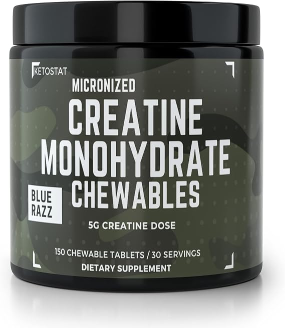 Ketostat Creatine Chews 5G Chewables 30 Day Supply, Micronized Creatine Monohydrate Tablet, Sour Razz (150ct) Creatine for Women & Men