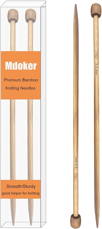 Mdoker Bamboo Knitting Needle Straight Single Pointed Sweater Knitting Needles 13.8-inch Length for Handmade DIY Knitting Projects,Size US 4(3.5mm)