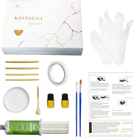 Kintsugi Repair Kit,Japanese Gold Ceramic Restoration Set(Be Curing in 30 Minutes),Repair Pottery with Powder Glue,Ceramic Repair Kit for Beginners Gifts,Kintsugi Kit,Easy Kintsugi Craft