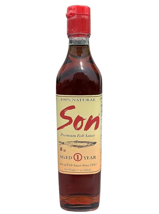 Son Fish Sauce Premium Vietnamese Artisanal Fish Sauce Since 1951 | One Year Aged Anchovy Sauce 8.45 oz Bottle100% Pure GLUTEN FREE, NO SHELLFISH, NO MSG ADDED (17 oz, 1)