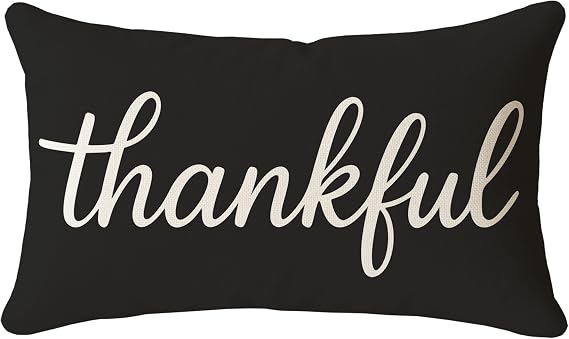 Thankful Pillow Cover 12x20 Inch, Black