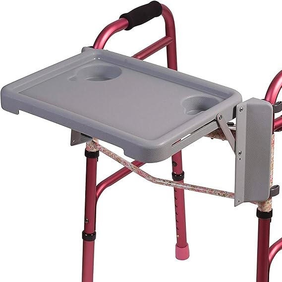 DMI Walker Tray, Rollator Tray, Mobility and Walker Accessory Tray Table Fits Most Standard Walkers, Folding with Two Cup Holders and Tool Free Assembly, 16 x 11.8 inch