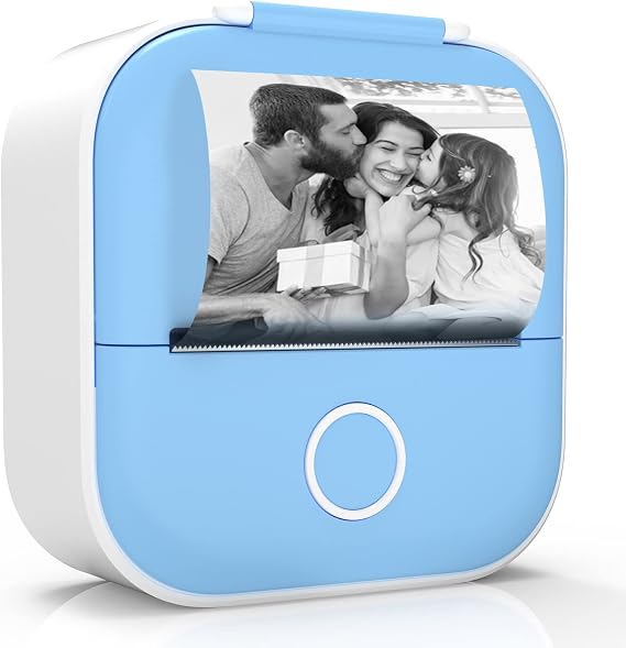 Odaro T02 Inkless Mini Thermal Pocket Printer, Bluetooth Wireless Mobile Small Printer, Portable Sticker Printer for Memo, Notes, Photos, Journal, Gift for Kid, Blue with 1 Roll White Label Paper
