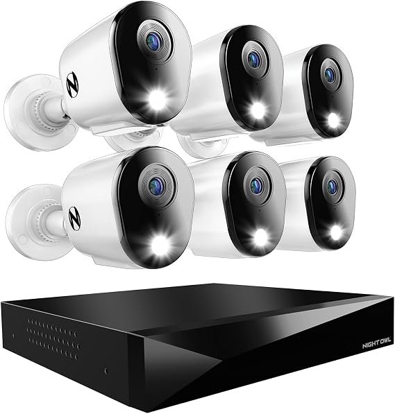 Night Owl 2-Way Audio 12 Channel DVR Video Home Security Camera System with (6) Wired 2K HD Indoor/Outdoor Deterrence Cameras and 1TB Hard Drive (Add up to 2 More Wired and 4 Wi-Fi Cameras)
