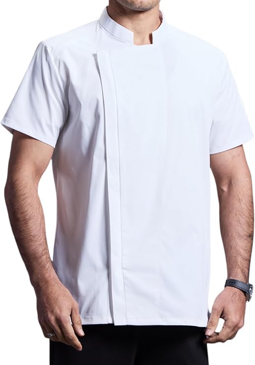 KITCHIEF Vented Chef Coat Stretch Black Chef Jacket Soft Short Sleeve Chef Clothes Men for Kitchen,Restaurant,Bakery
