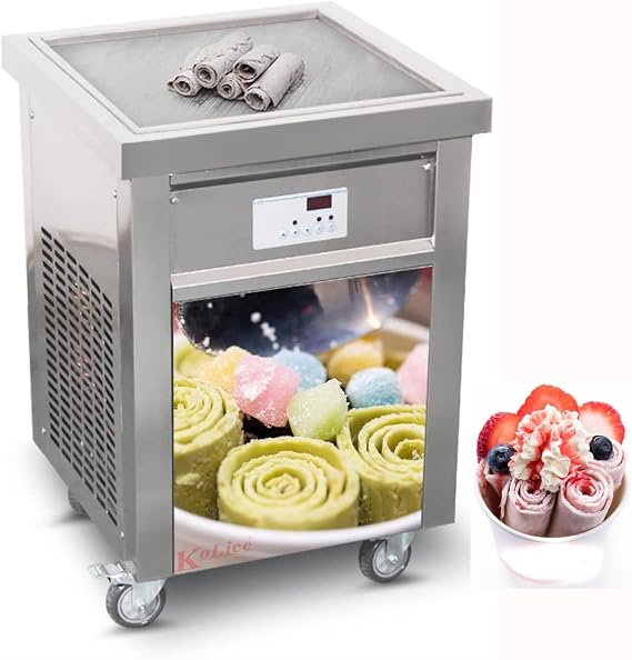 Kolice Commercial ETL Certificate 21"x21" Single Square Pan Roll Ice Cream Machine, Thai Stir Instant Frozen Yogurt Fried Ice Cream Machine, Fry Ice Cream Roll Machine, Auto Defrost