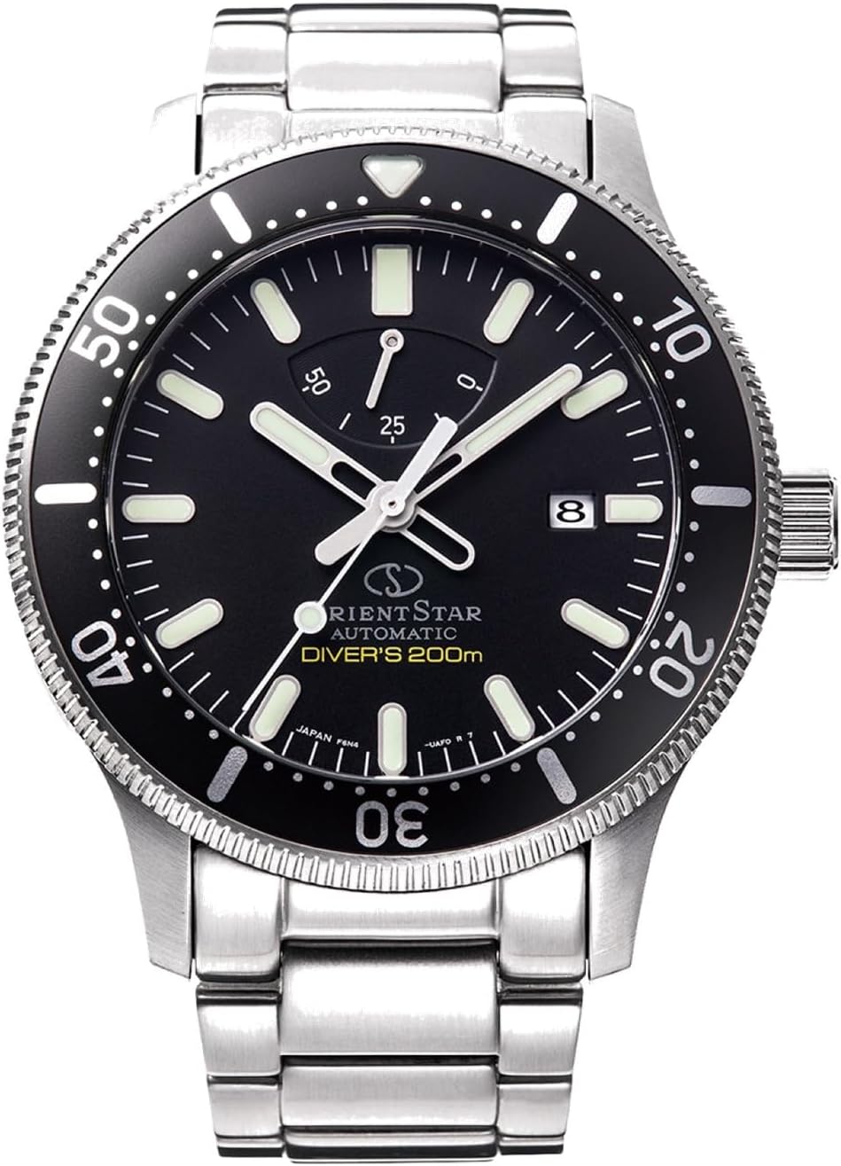 Orient Star RK-AU0309B Automatic Watch, 68.4 ft 200 m Diver, Mechanical Type, Silicone Band Included, Waterproof for 200 Meters Air Submersion, Black, Dial color - black, Modern