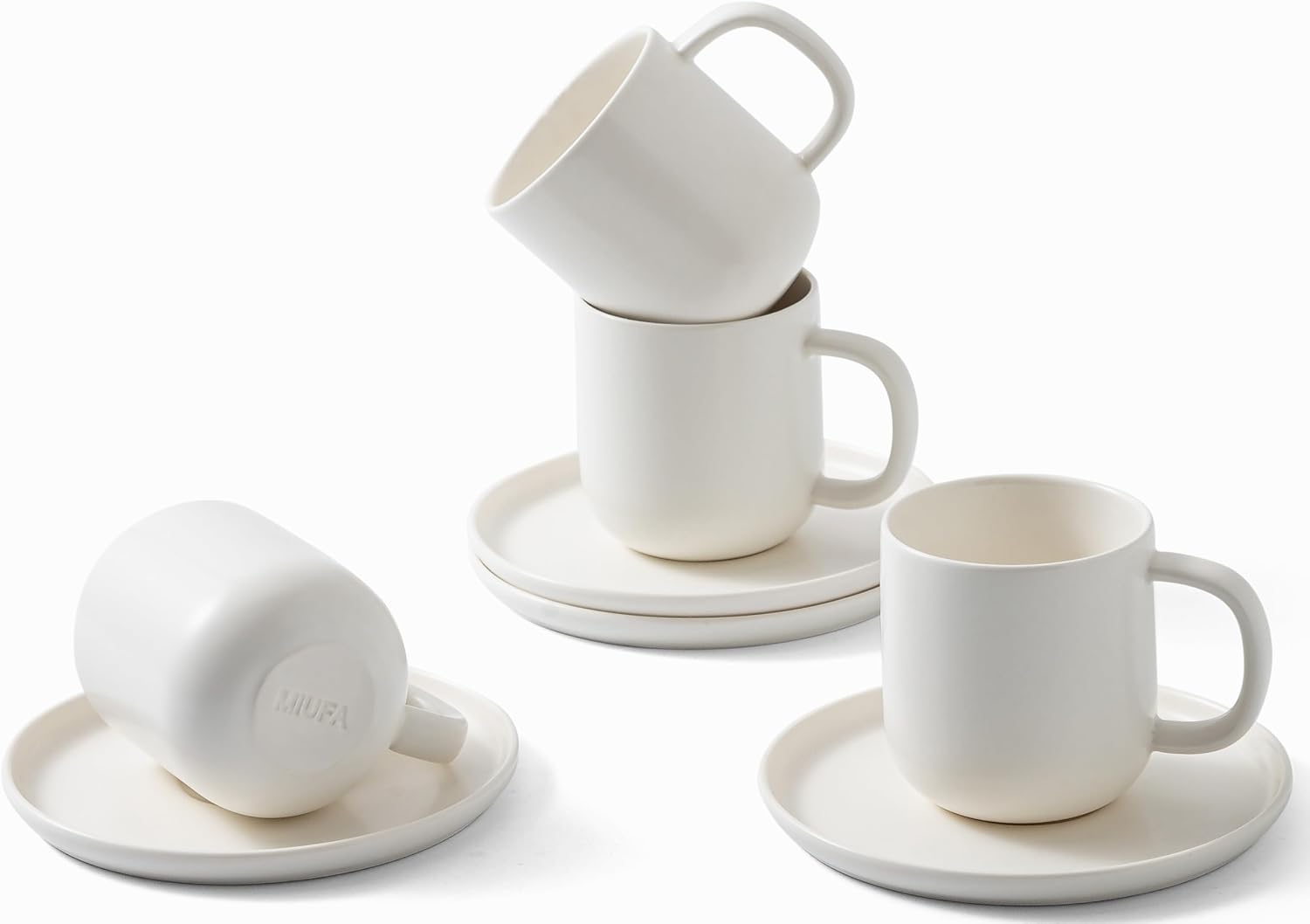 Set of 4 Espresso Cups And Saucers In Stronger Porcelain 3.5oz,Mini Coffee Mugs Demitasse Cups