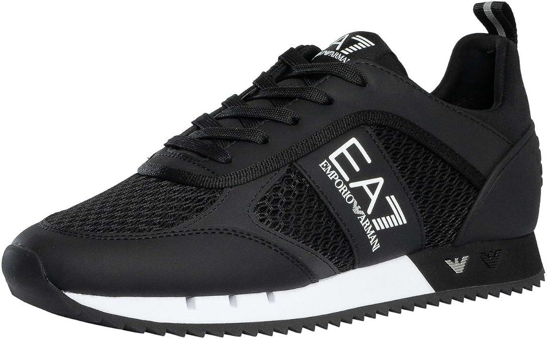 EA7 Men's Athletic Logo Mesh Trainers, Black/White, 7.5 US