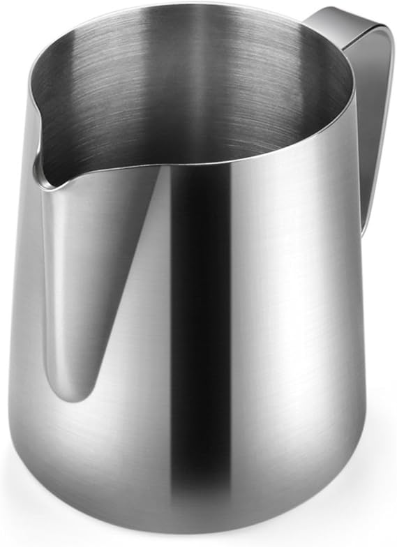 Flexzion Milk Frothing Pitcher - Stainless Steel Milk Frother Cup for Barista, Espresso Machines, Cappuccino Coffee, Milk Frother, Latte Art - Coffee Steaming Pitcher 12 oz 350 ml