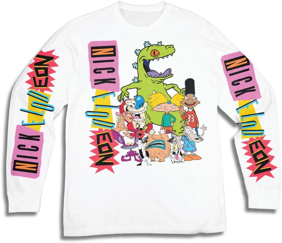 Nickelodeon Mens Long Sleeve Shirt - #TBT Mens 1990s Clothing - Rugrats, Hey Arnold, Rockos Modern Life