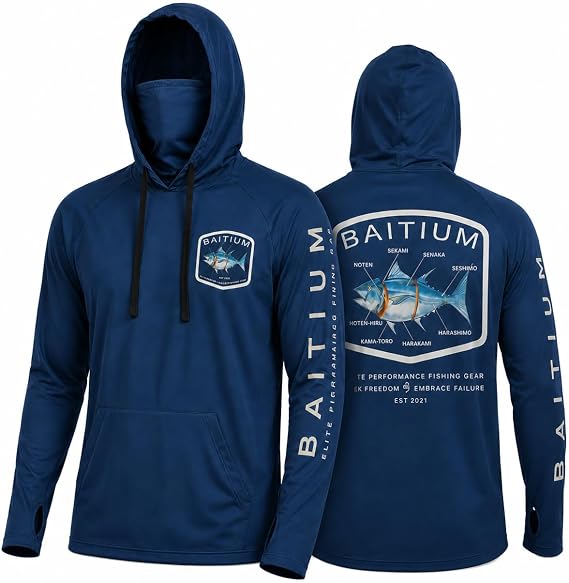 Fishing Shirts for Men,UPF50 Hooded Long Sleeve with Gaiter, Sun Protection Dry Fit Apparel, Face Mask, Fishing Clothes