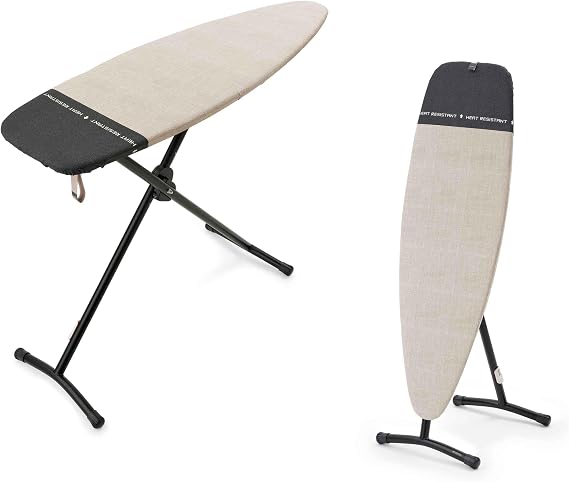 Brabantia Premium 2-in-1 Steaming & Ironing Board with Heat Resistant Iron Parking Zone | X-Large (Size D) | Stands Upright for Steaming Clothes or Opens Flat for Ironing | Fairtrade Denim Blue Cover