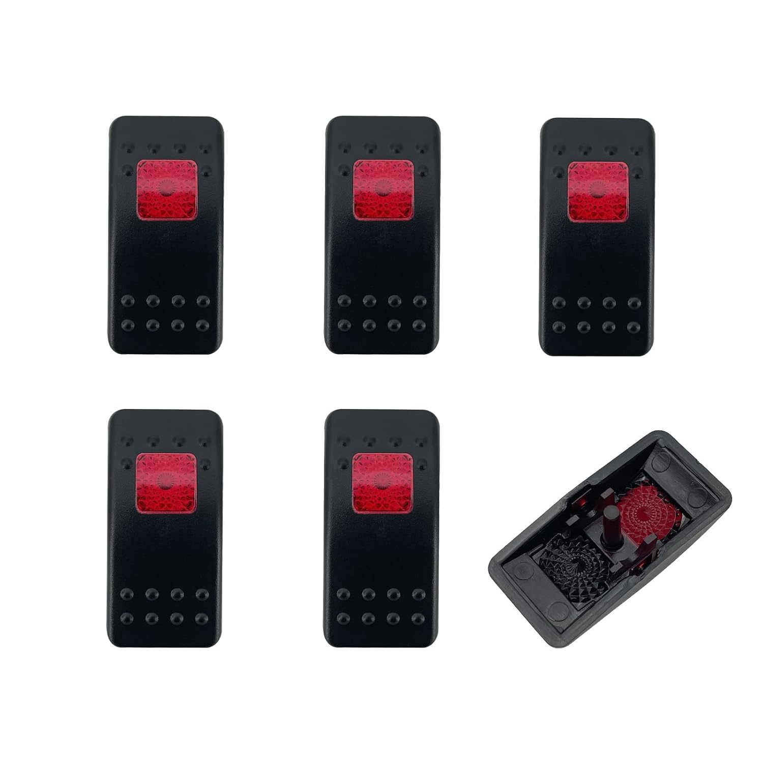 6 Pack Marine Boat Rocker Switch Cover Cap Single Square Red Lens for Carling ActuatorRocker Switch Dashboard,with Switch Sticker Label