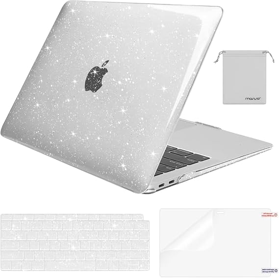 MOSISO Compatible with MacBook Air 13 inch Case M1 2022-2018, Transparent | Glitter Plastic Hard Shell&Keyboard Cover&Screen Film&Storage Bag for MacBook Air 13 inch Case A2337 M1 A2179 A1932