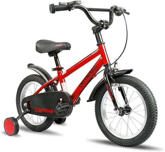 Toddler and Kids Bike with Handbrake & Kickstand, Boys and Girls Ages 3-12 Years, Lightweight Bicycle with Training Wheels &Dual Brake (Red, 18 inch)