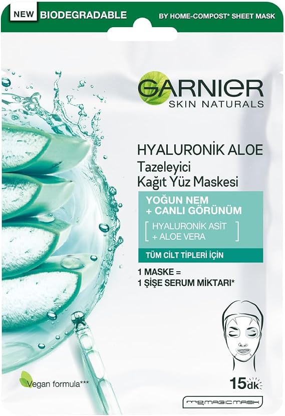 Garnier Skin Naturals Hyaluronic Aloe Fabric Mask with Aloe Vera Extract, Super Moisturising, Any Skin Type, Even Sensitive, 28 g