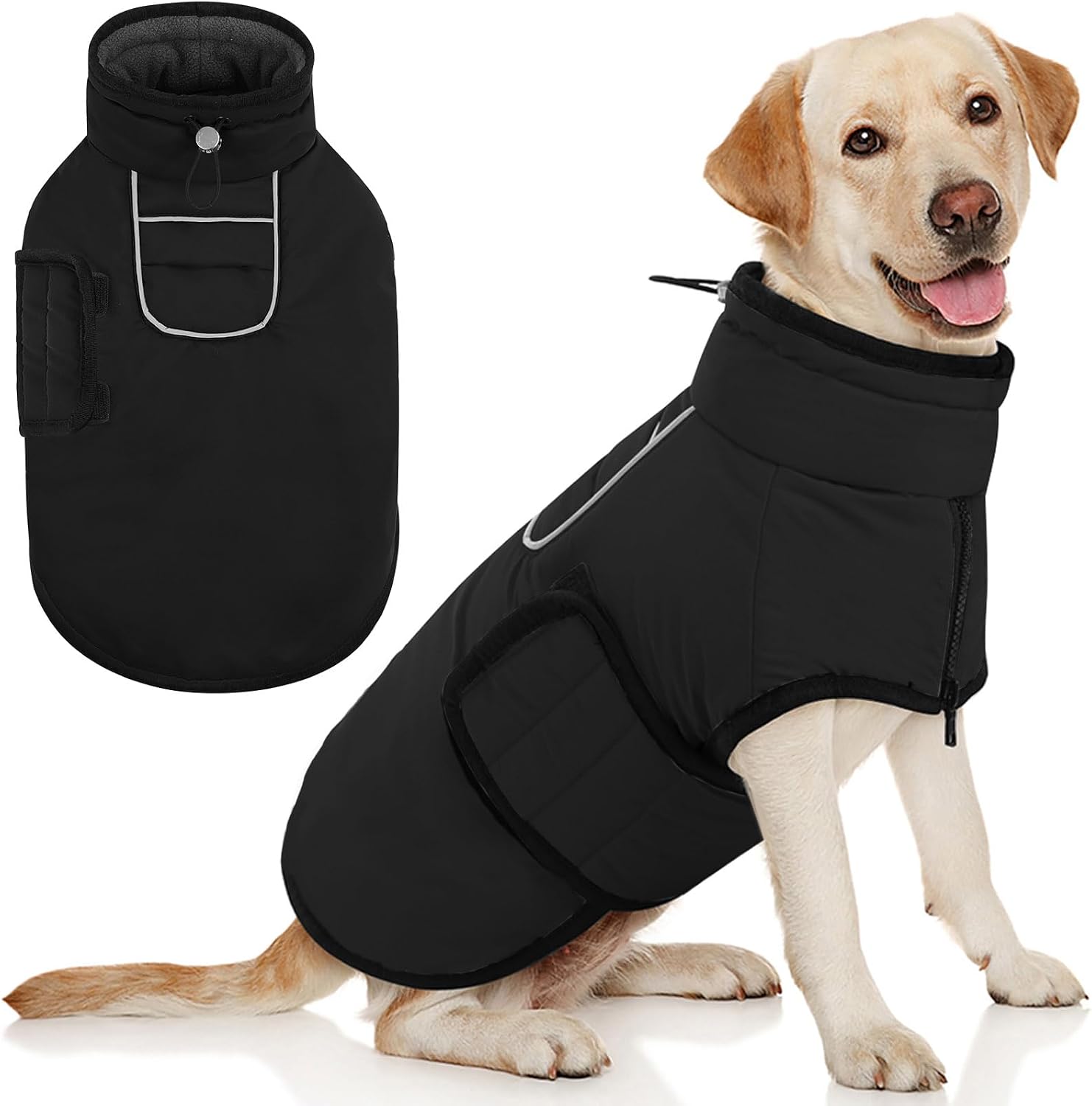 AOFITEE Large Dog Winter Coat, Waterproof Jacket with Harness Hole, Warm Fleece Puffer Jacket for Large Dogs, Reflective Windproof Snowsuit for Dogs, Dachshund, French Bulldog, L