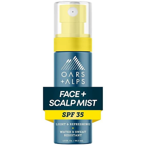 Oars + Alps Face & Scalp Sunscreen Spray Mist, SPF 35 Facial & Hair Sunscreen, Water & Sweat Resistant, Infused with Aloe Vera + Cucumber, Summer Splash Scent, 1.5oz