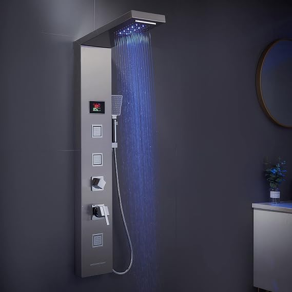 5-in-1 LED Shower Panel Tower System Stainless Steel Brushed Nickel